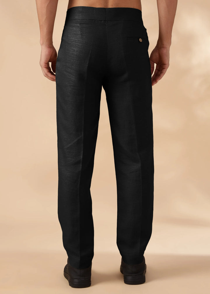 Foster - Pure Linen Trousers with Stylised Waistband - Black