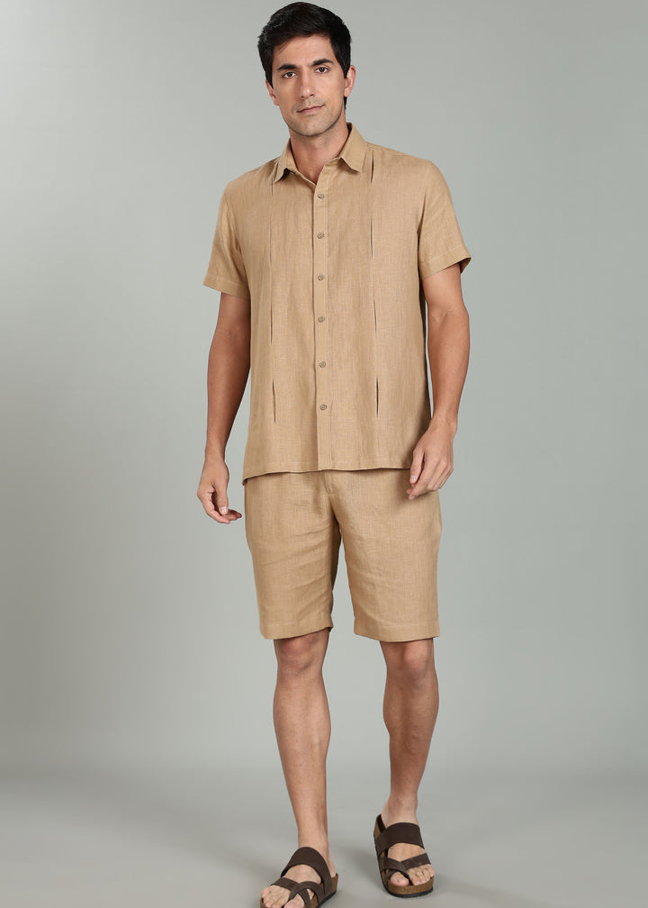 Milo Pure Linen Shirt & Shorts Co-ord Set - Oakwood Brown