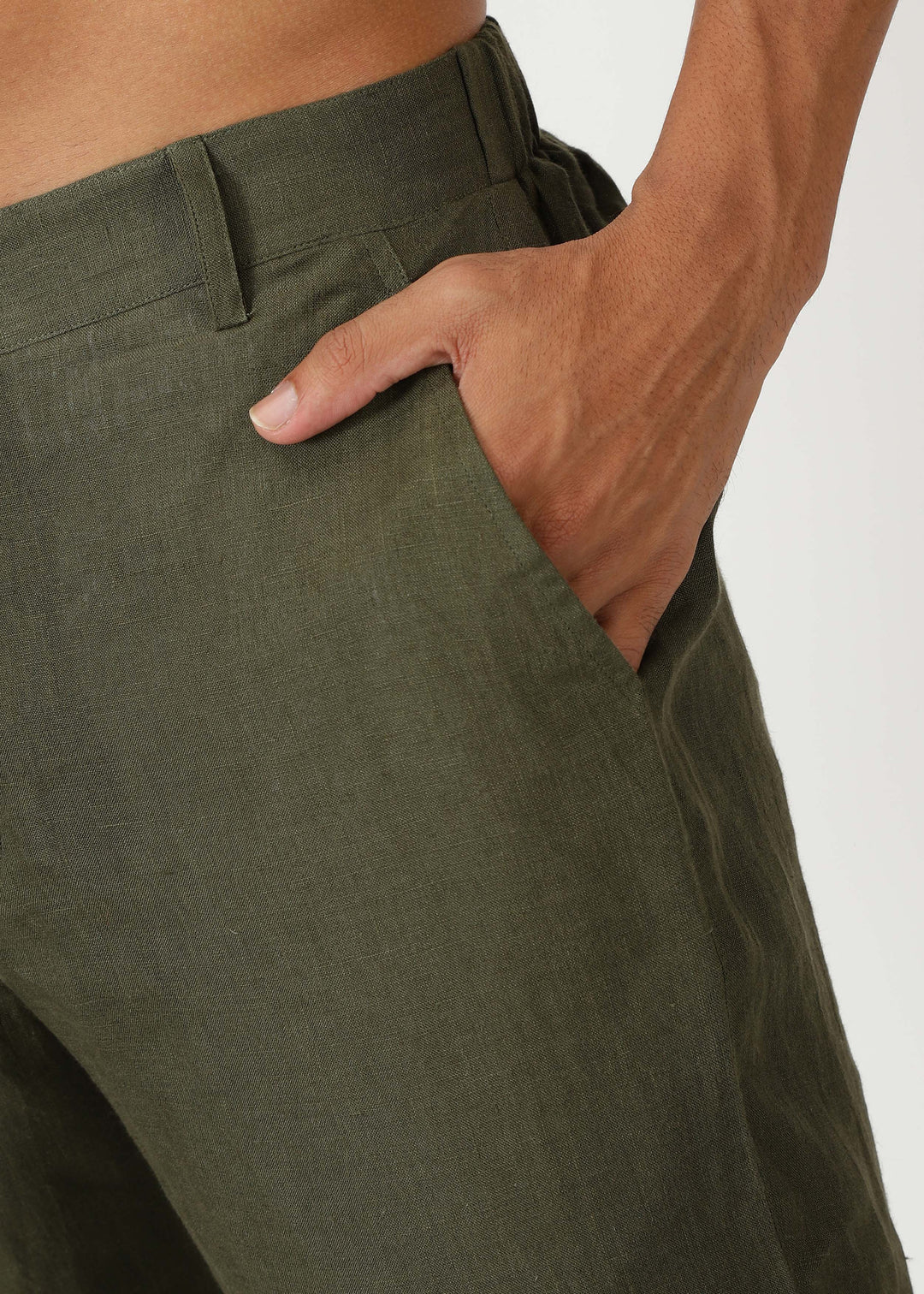 Matteo Pure Linen Shorts - Moss Green