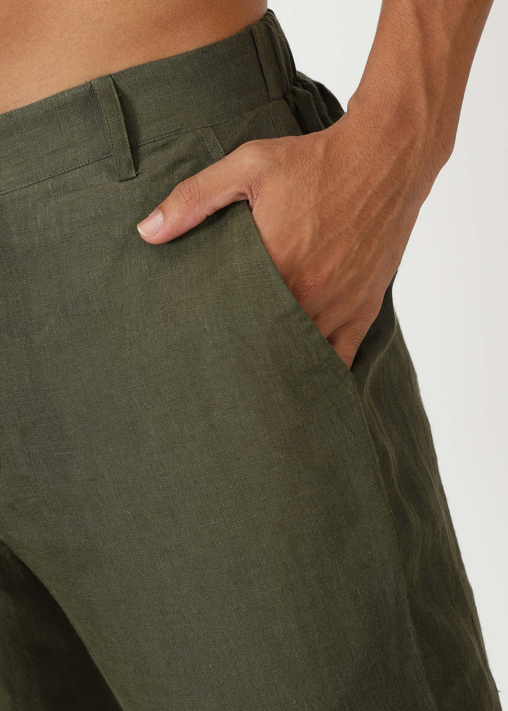 Matteo Pure Linen Shorts - Moss Green