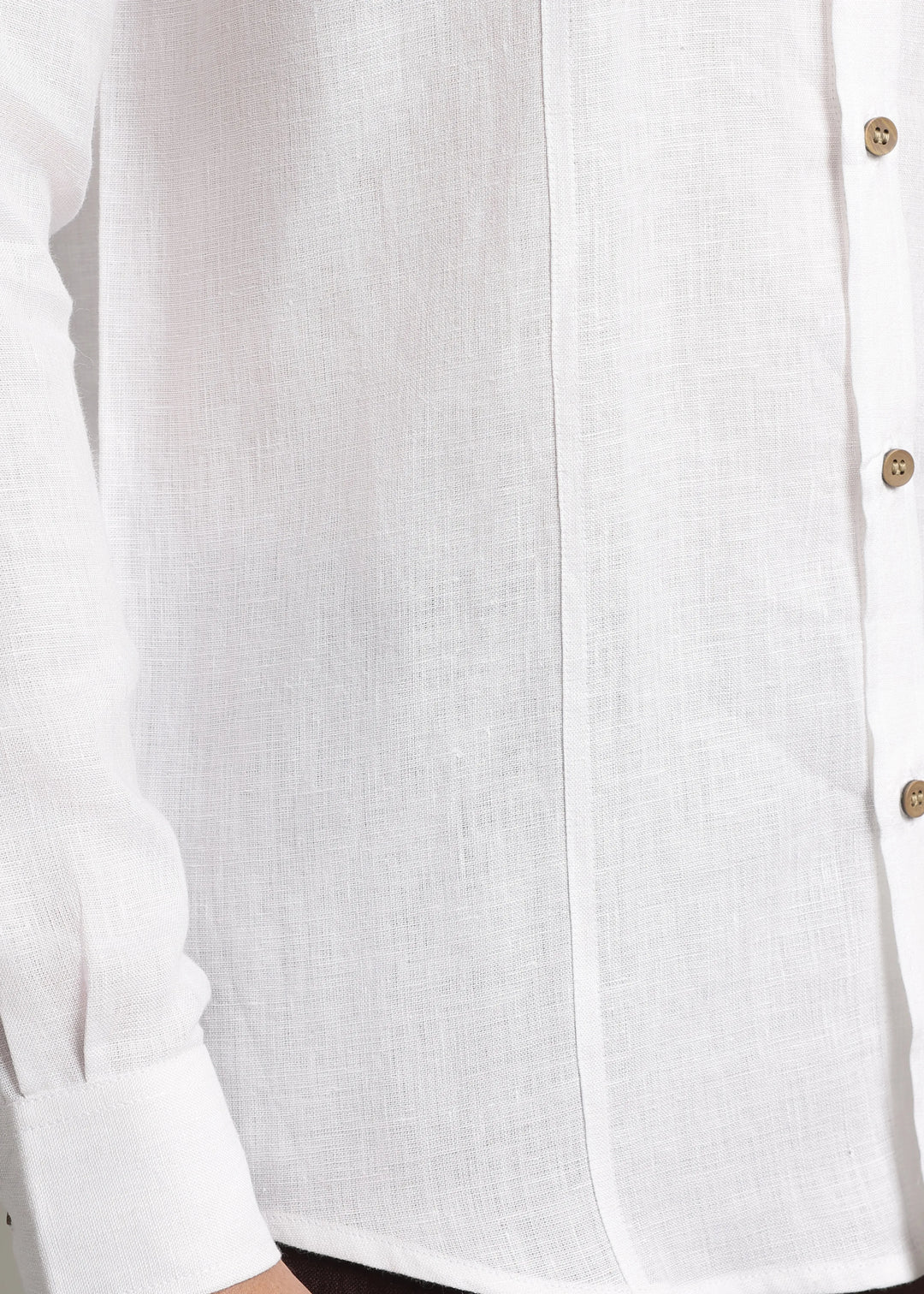 Amber - Pure Linen Full Sleeve Shirt with Embroidered Collar - White