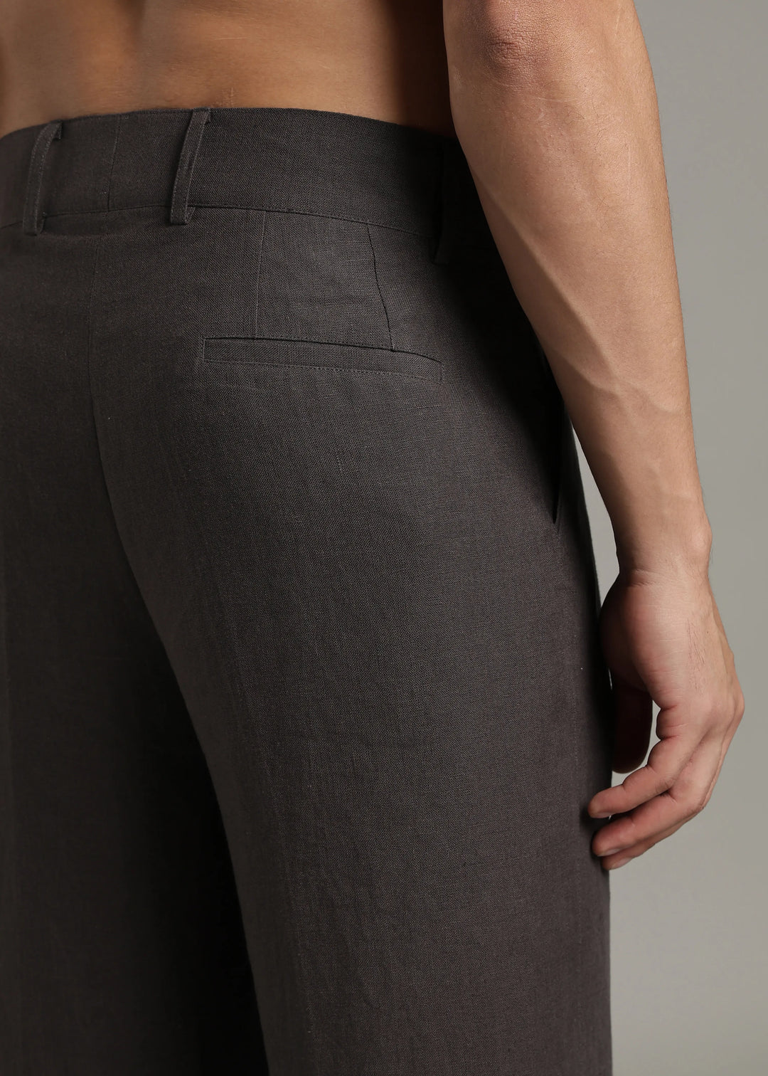 Ashford - Pure Linen Double Pleated High Waisted Trousers - Fossil Grey