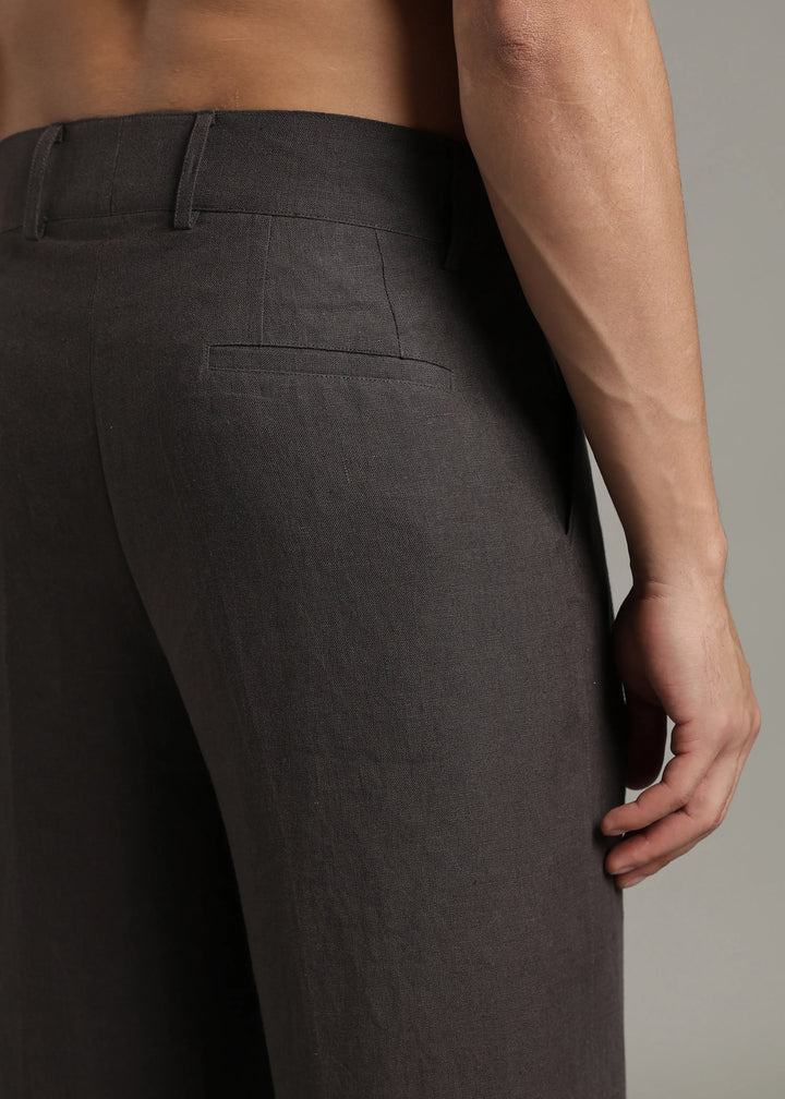 Ashford - Pure Linen Double Pleated High Waisted Trousers - Fossil Grey