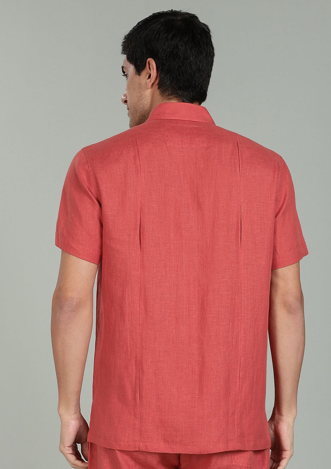 Milo Shirt - Pure Linen Half Sleeve Shirt - Terracotta Red