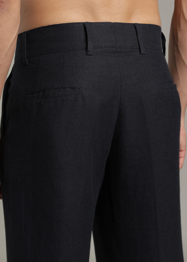 Ashford - Pure Linen Double Pleated High Waisted Trousers - Regal Blue