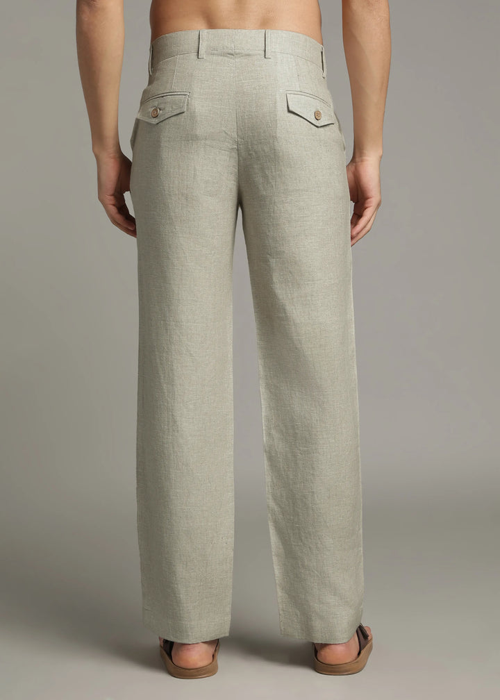 Ray - Pure Linen Trousers - Artichoke Green