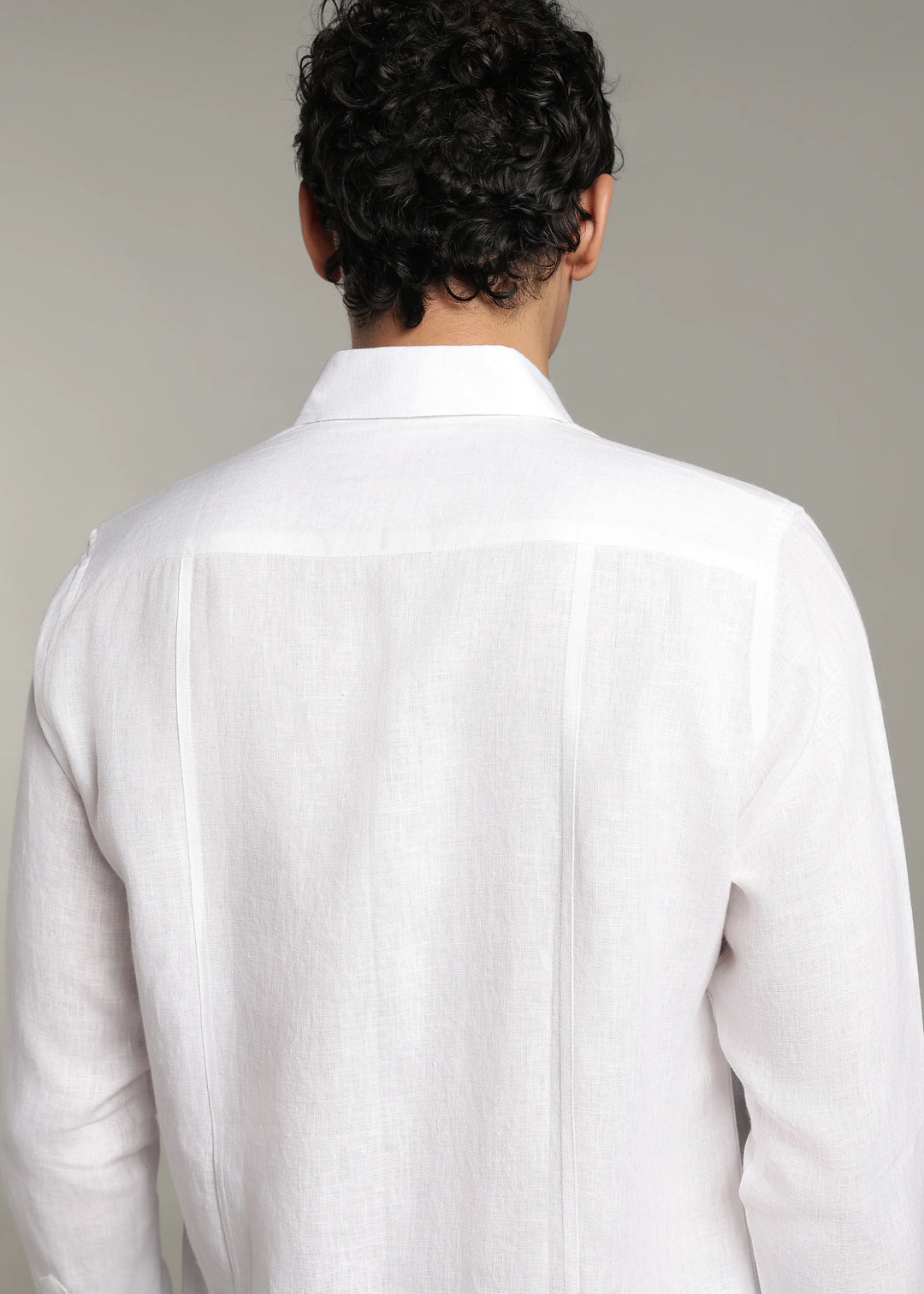 Amber - Pure Linen Full Sleeve Shirt with Embroidered Collar - White