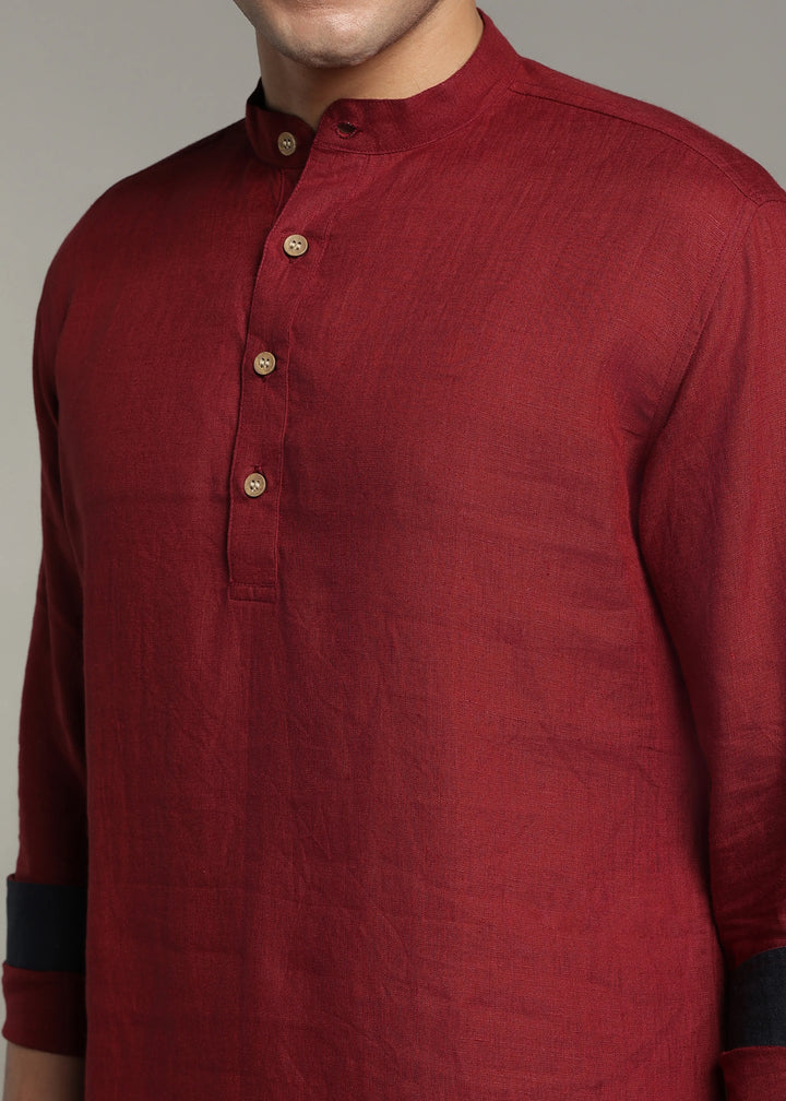 Palat - Pure Linen Kurta and Pant Co-ord Set - Red Wine