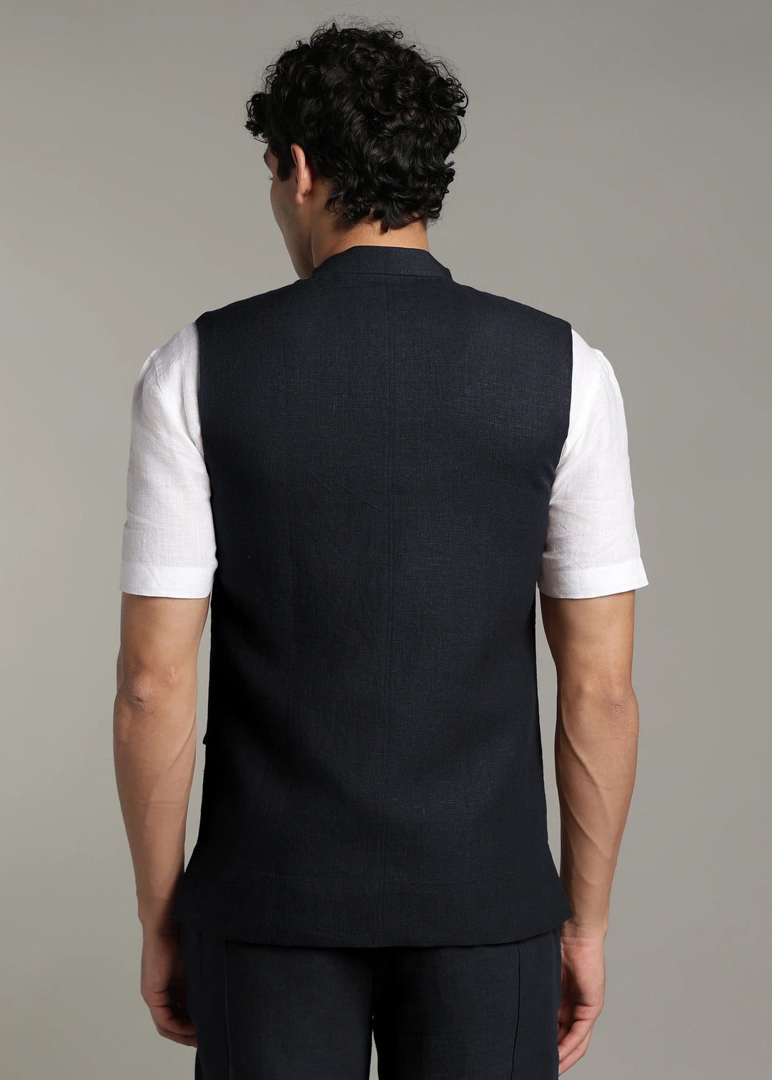 Safar - Multi Pocket Pure Linen Nehru Jacket - Regal Blue