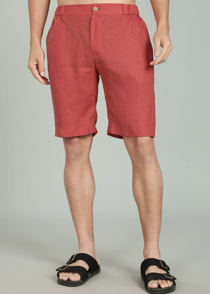 Milo Shorts - Pure Linen Shorts - Terracotta Red