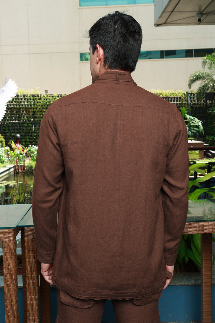 Havoc - Pure Linen Summer Utility Jacket - Amber Brown