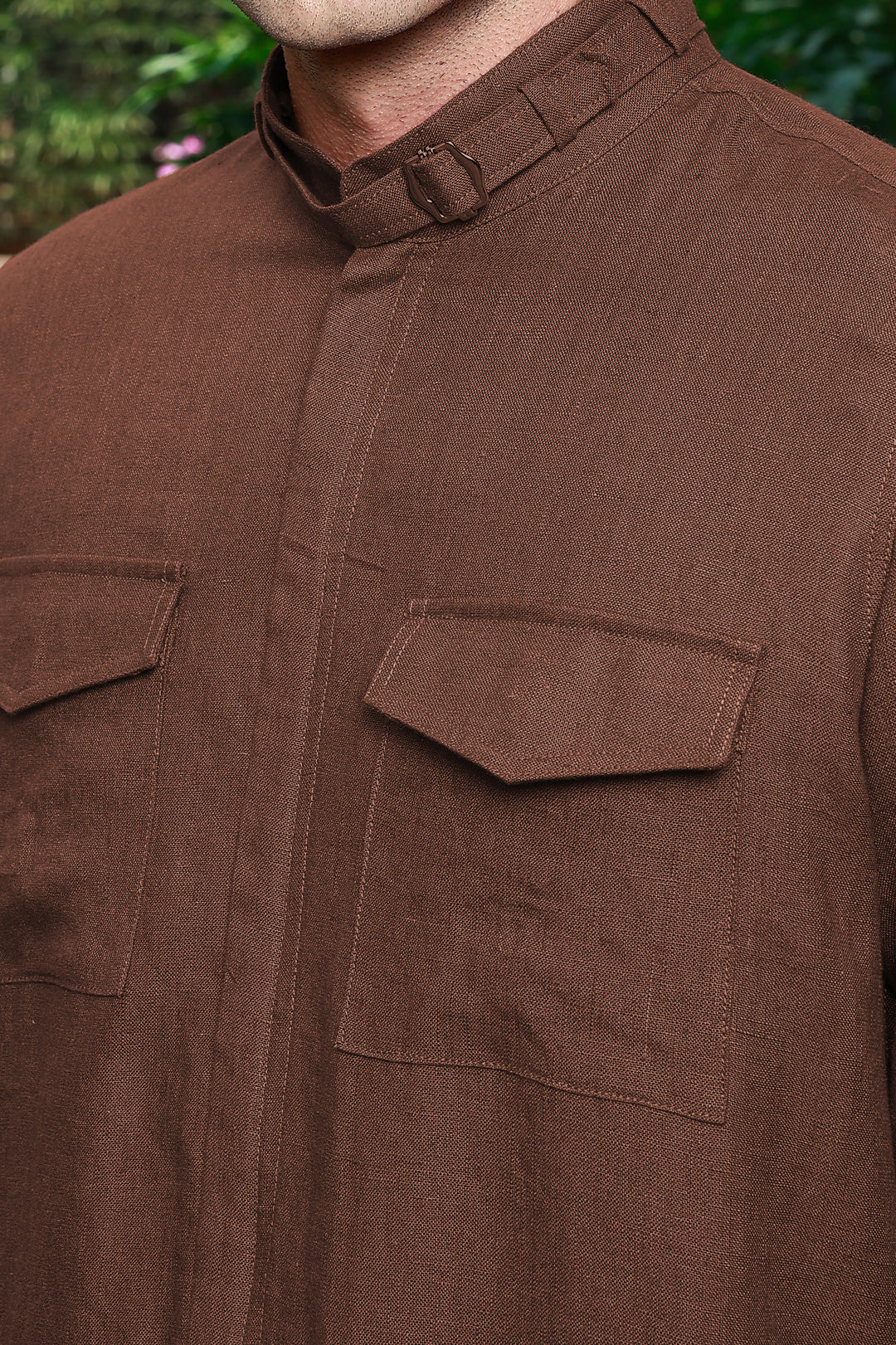 Havoc - Pure Linen Summer Utility Jacket - Amber Brown