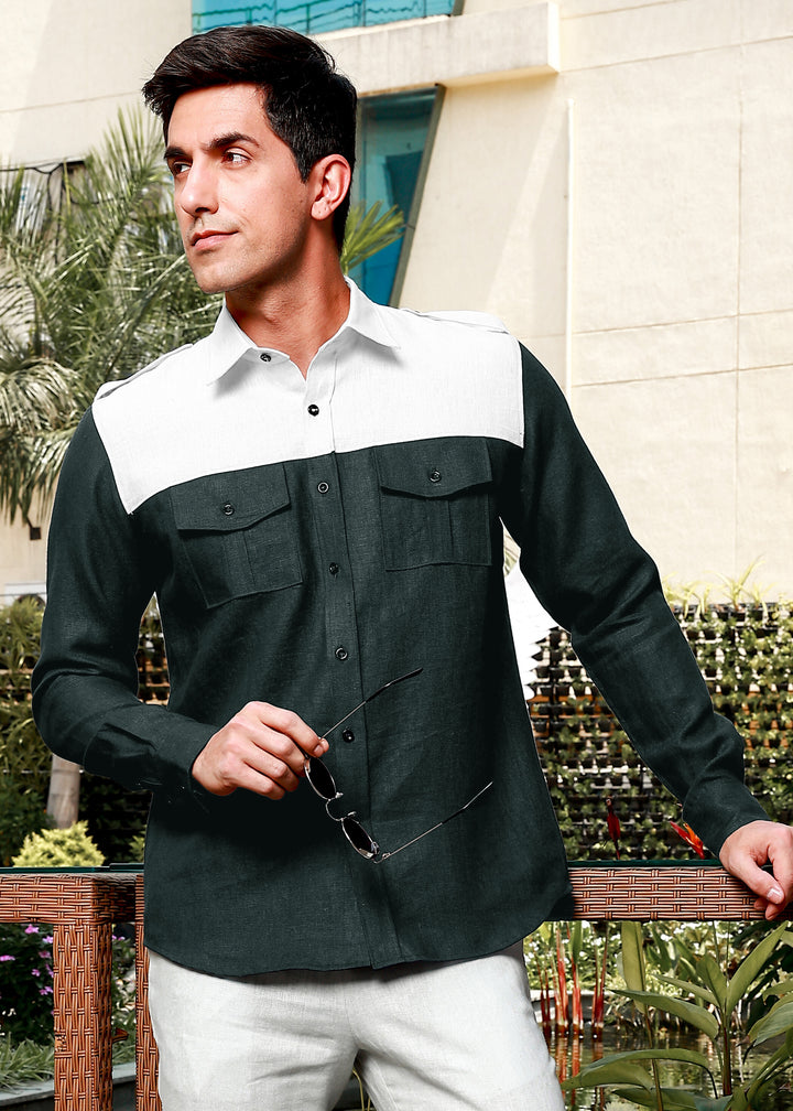 Sailor - Pure Linen Overshirt - Dark Green