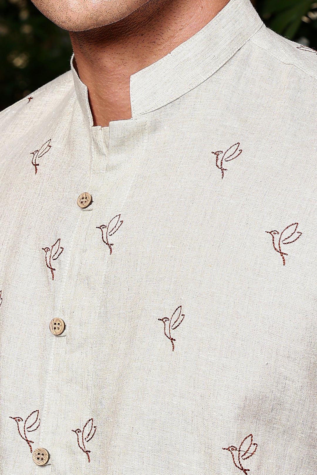 Flo - Embroidered Half Sleeve Pure Linen Shirt - Ecru