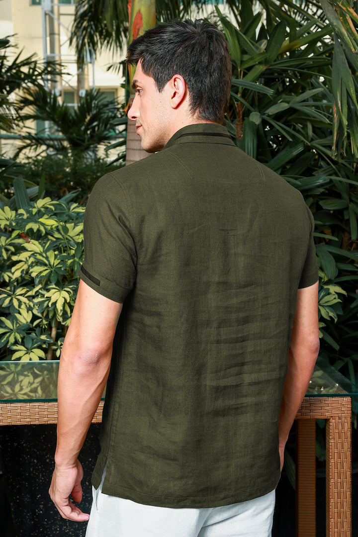 Jack - Pure Linen Polo T-Shirt - Moss Green