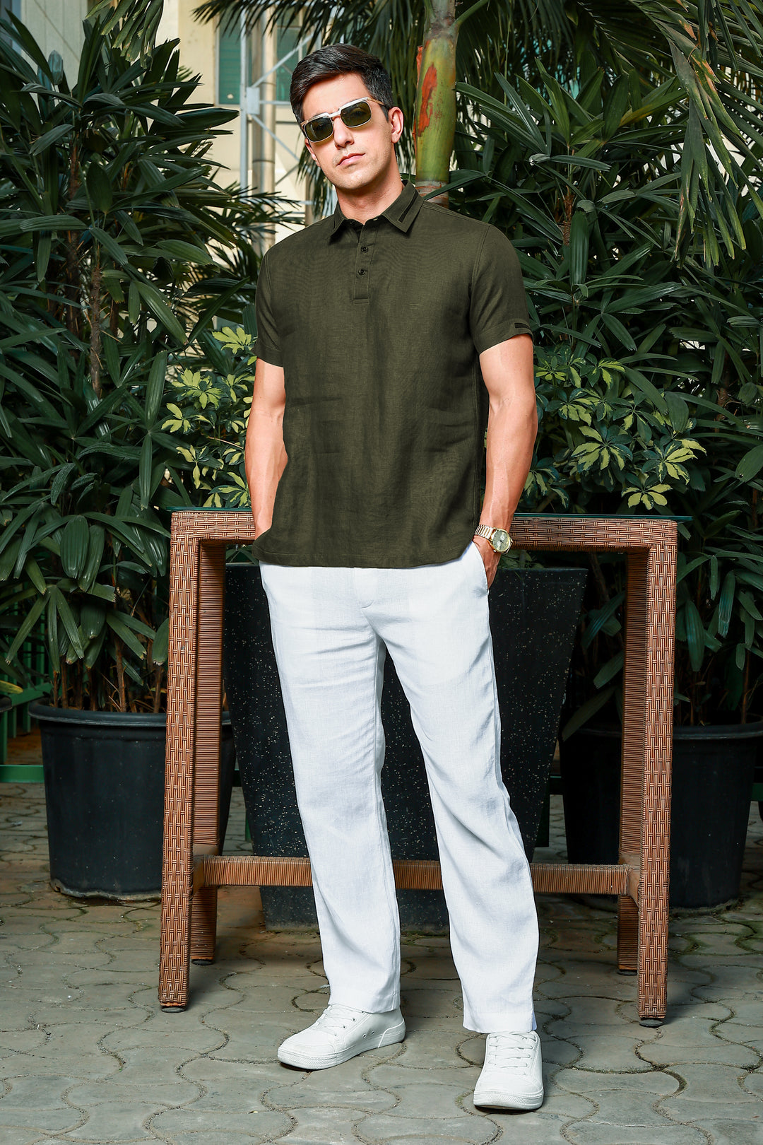 Jack - Pure Linen Polo T-Shirt - Moss Green