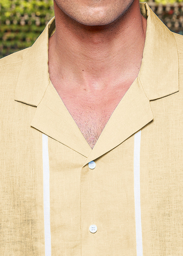 Oasis - Oversized Pure Linen Cuban Collar Short Sleeve Shirt - Light Tea Yellow