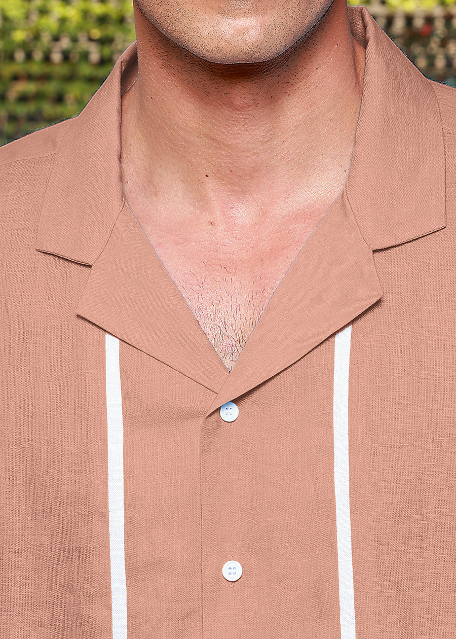 Oasis - Oversized Pure Linen Cuban Collar Short Sleeve Shirt - Fondue Pink
