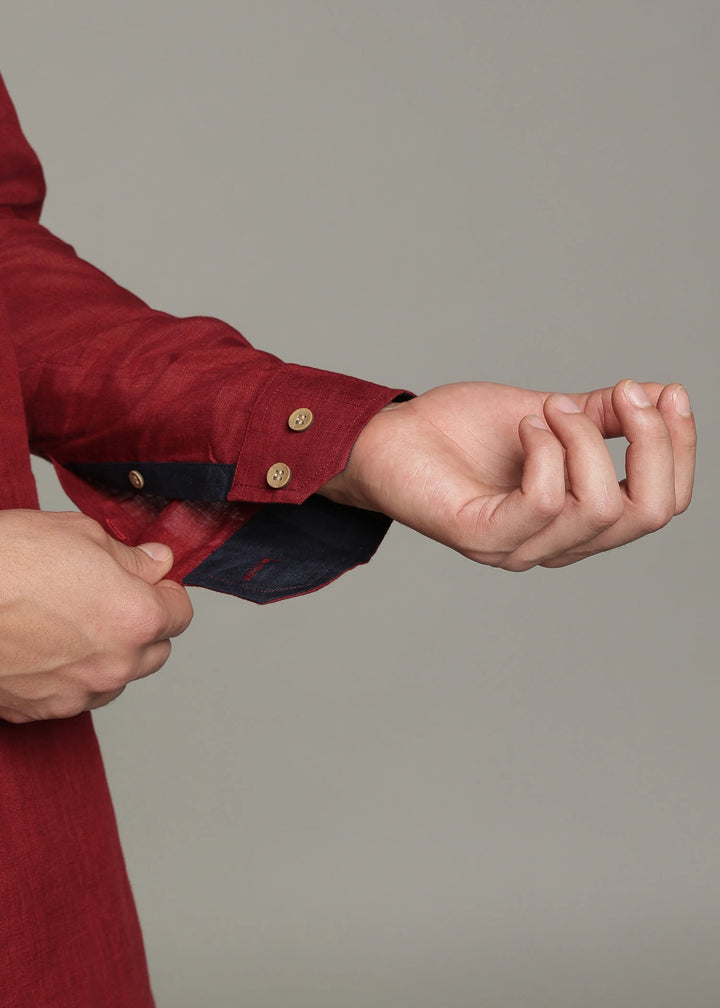 Palat - Pure Linen Kurta and Pant Co-ord Set - Red Wine