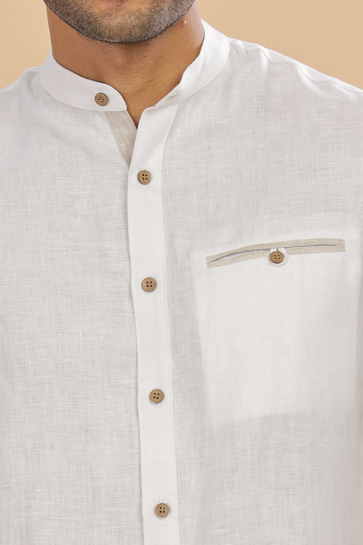 Hanks - Trim Detailed Pure Linen Full Sleeve Shirt - White