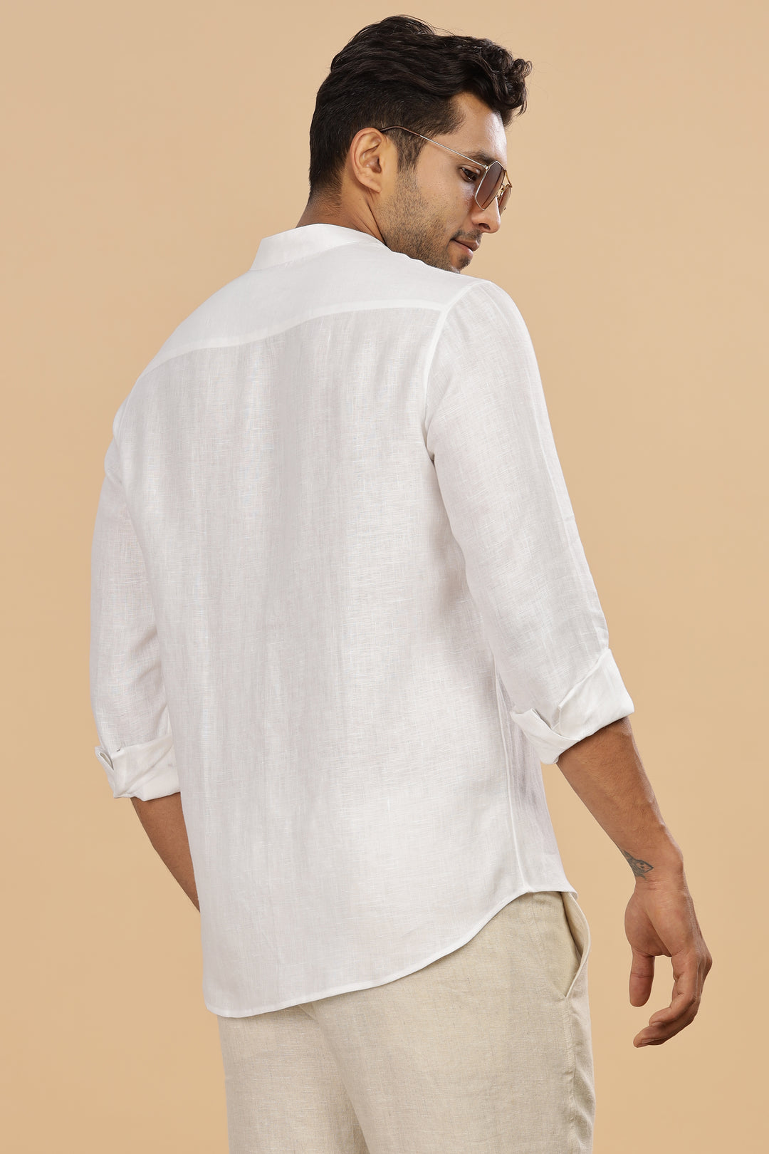 Hanks - Trim Detailed Pure Linen Full Sleeve Shirt - White