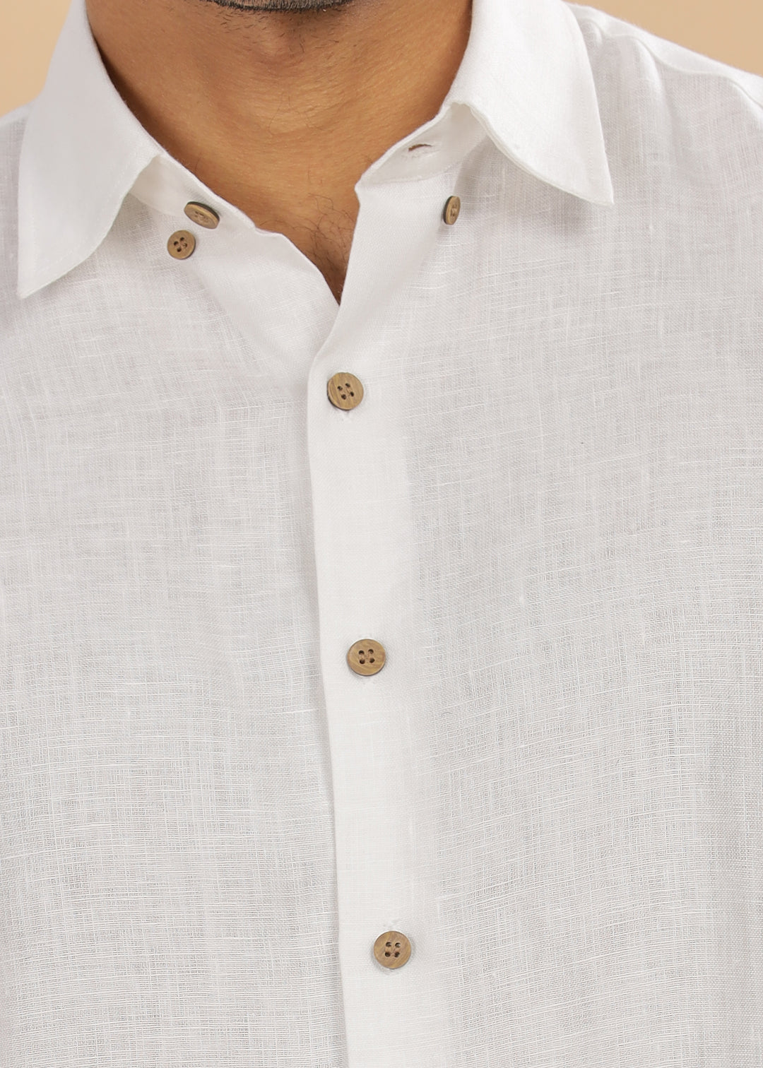 Tylor - Hidden Button Down Collar Pure Linen Full Sleeve Shirt - White