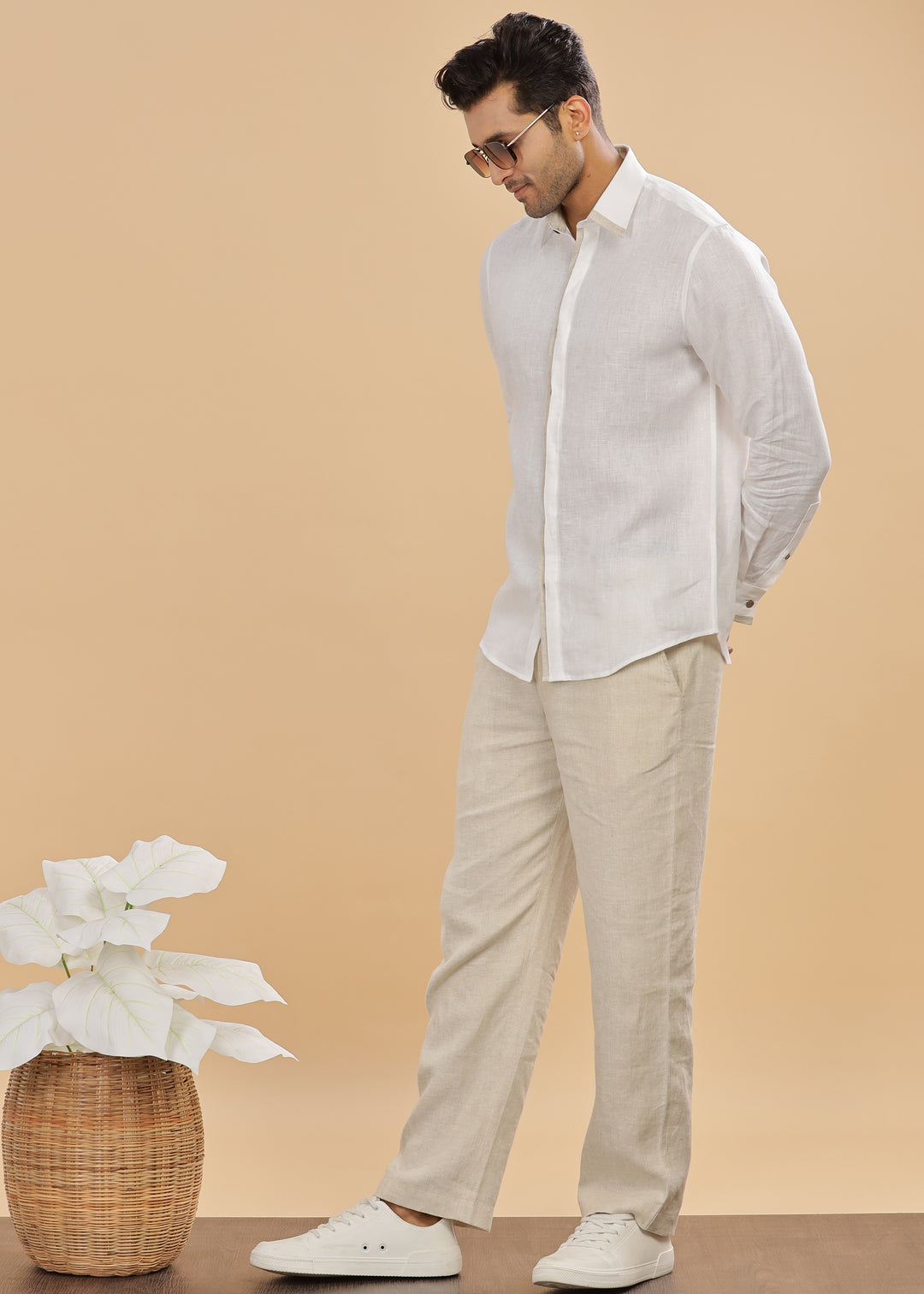 Oscar - Pure Linen Full Sleeve Shirt with Stylized Placket and Collar - White