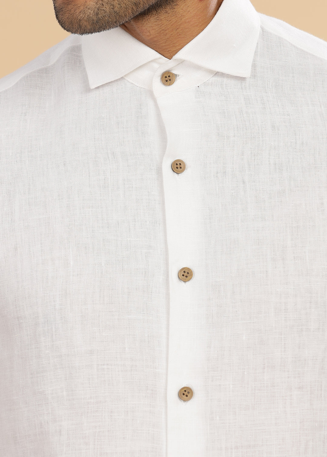 Monarc - Pure Linen Spread Collar Full Sleeve Shirt - White