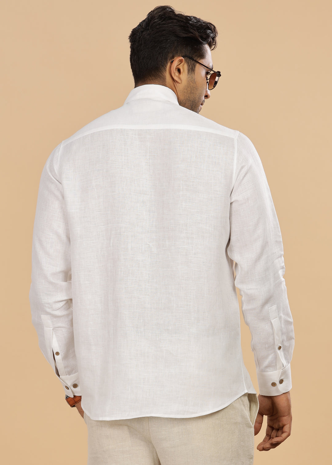 Monarc - Pure Linen Spread Collar Full Sleeve Shirt - White