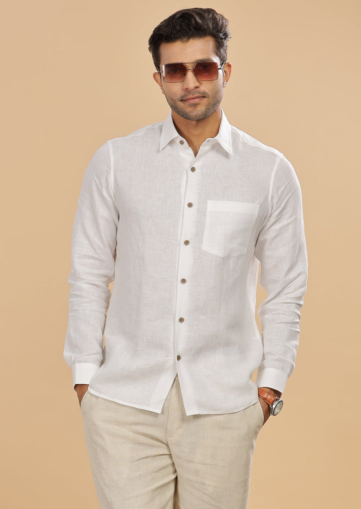 Ted - Pure Linen Full Sleeve Formal Shirt - White