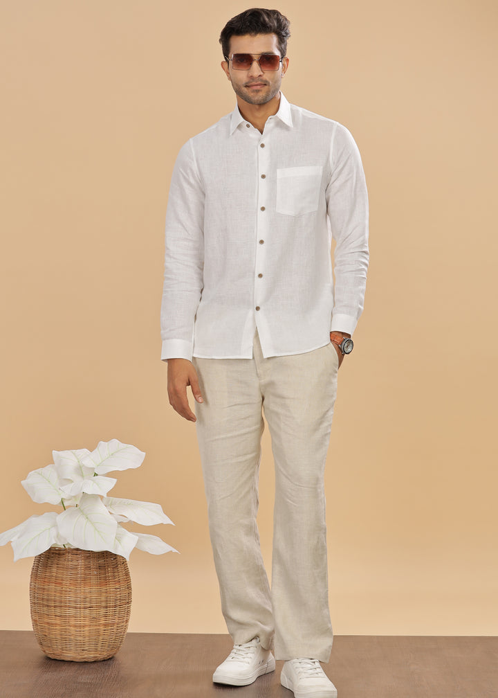 Ted - Pure Linen Full Sleeve Formal Shirt - White