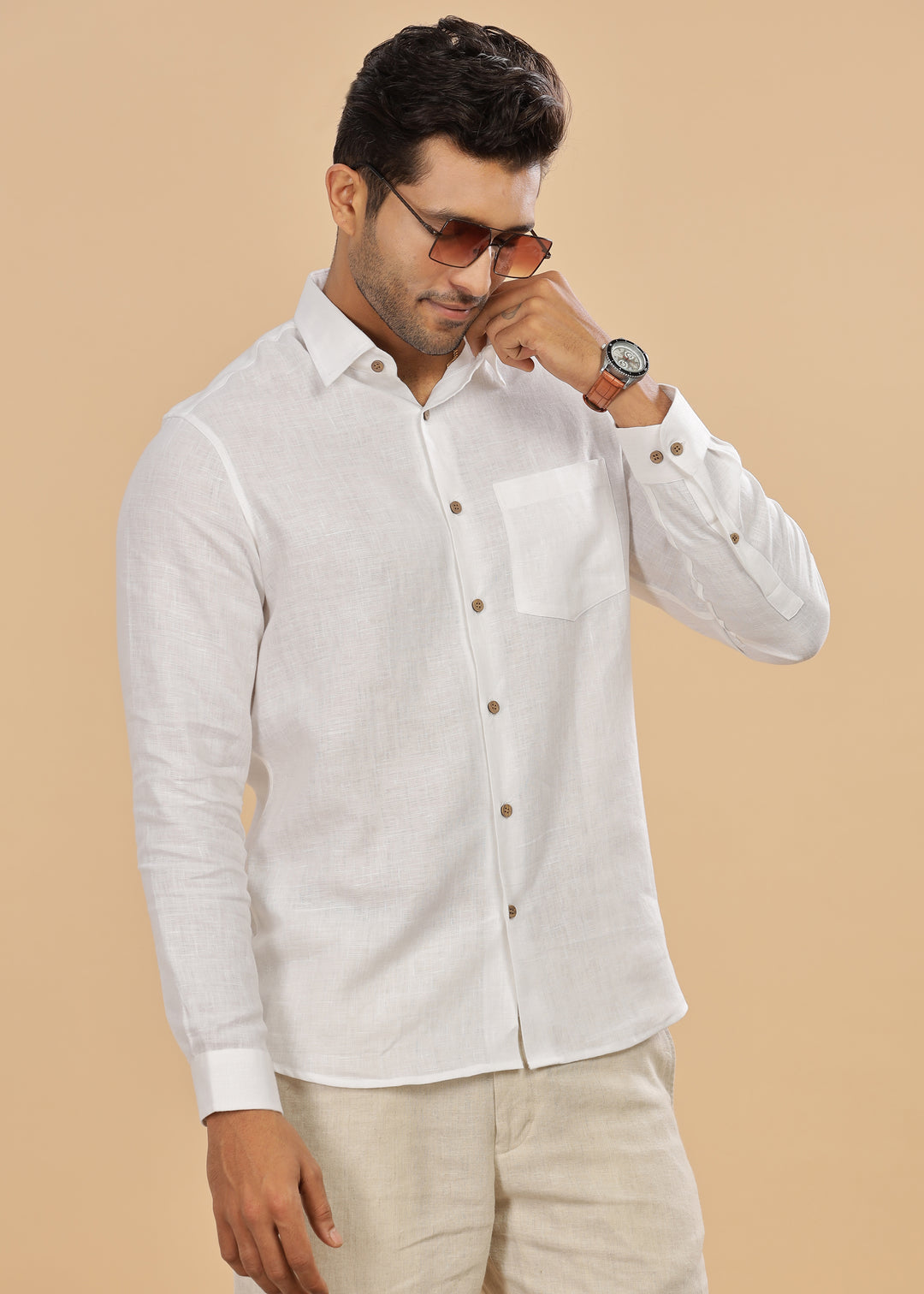 Ted - Pure Linen Full Sleeve Formal Shirt - White