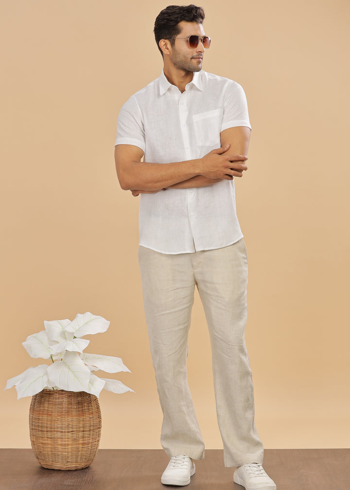 Ted - Pure Linen Half Sleeve Shirt - White