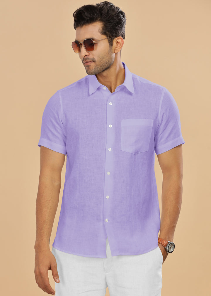 Ted - Pure Linen Half Sleeve Shirt - Lavender