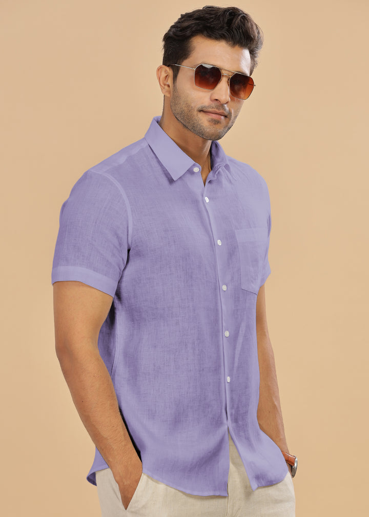 Ted - Pure Linen Half Sleeve Shirt - Lavender