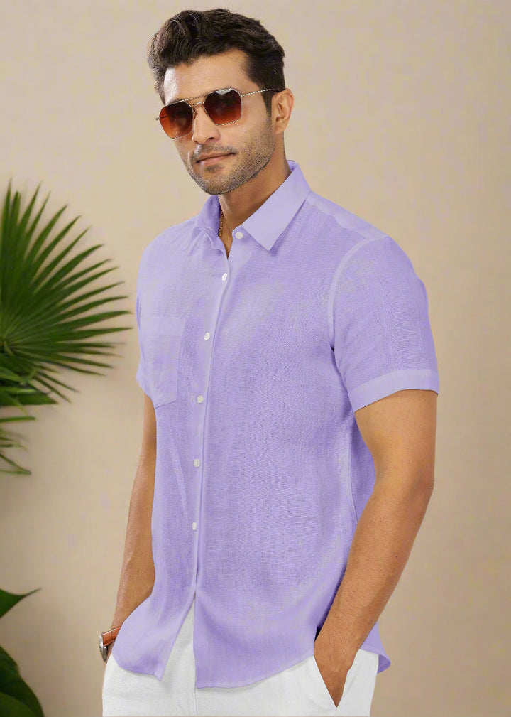 Ted - Pure Linen Half Sleeve Shirt - Lavender