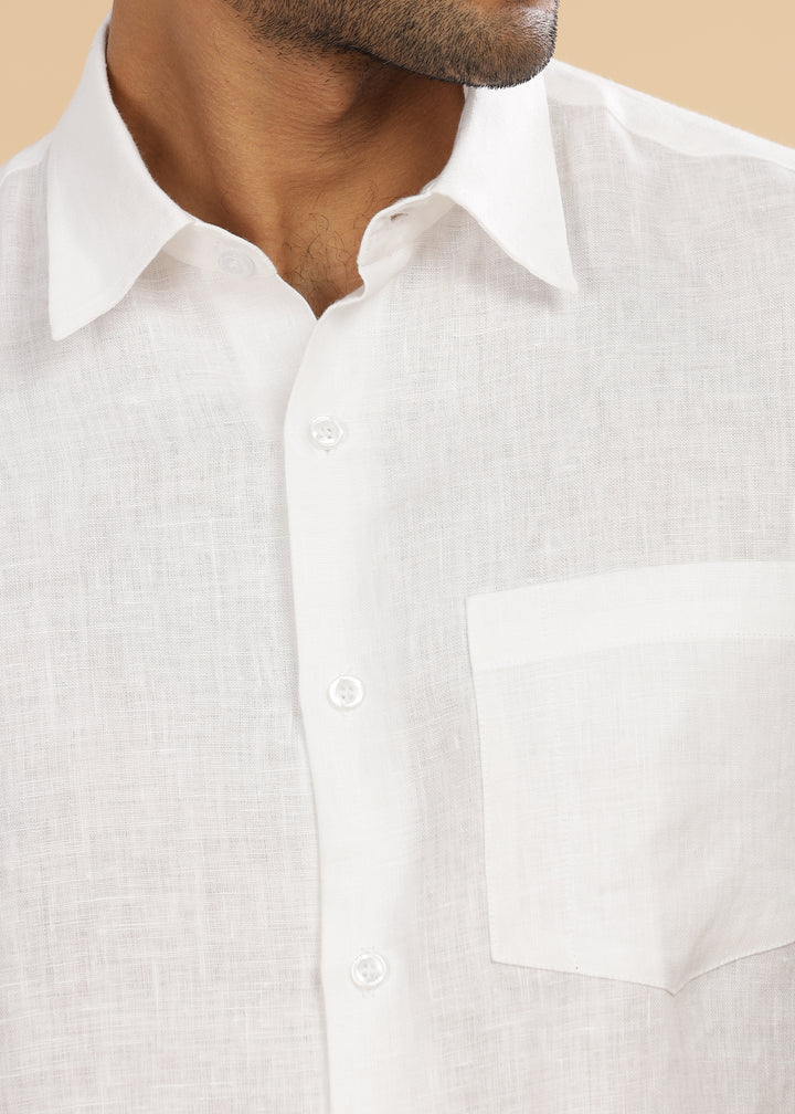 Ted - Pure Linen Half Sleeve Shirt - White