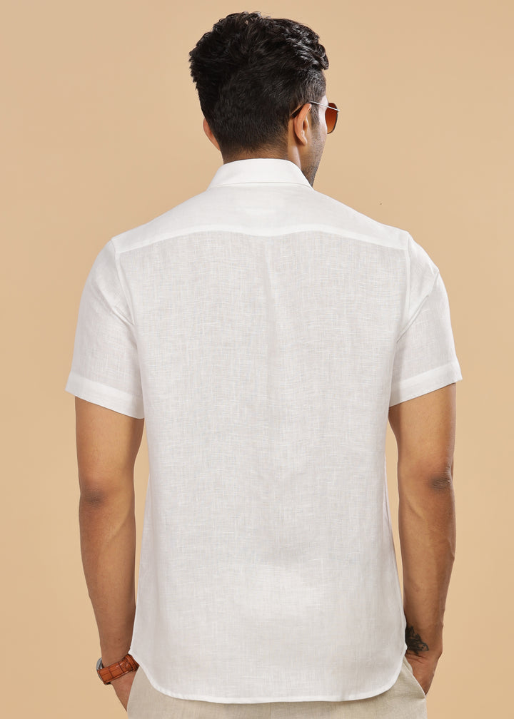 Ted - Pure Linen Half Sleeve Shirt - White