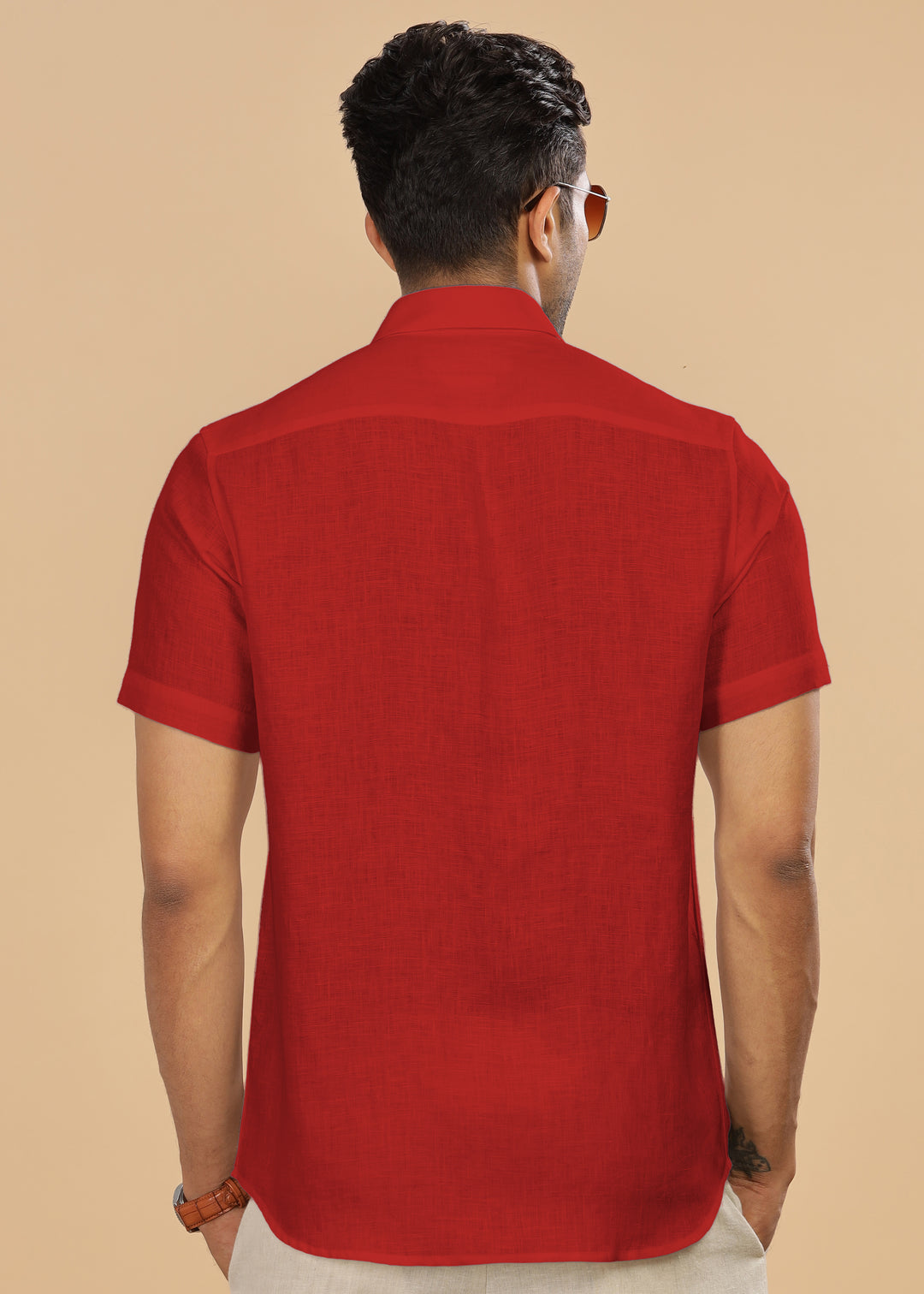 Ted - Pure Linen Half Sleeve Shirt - Mud Red