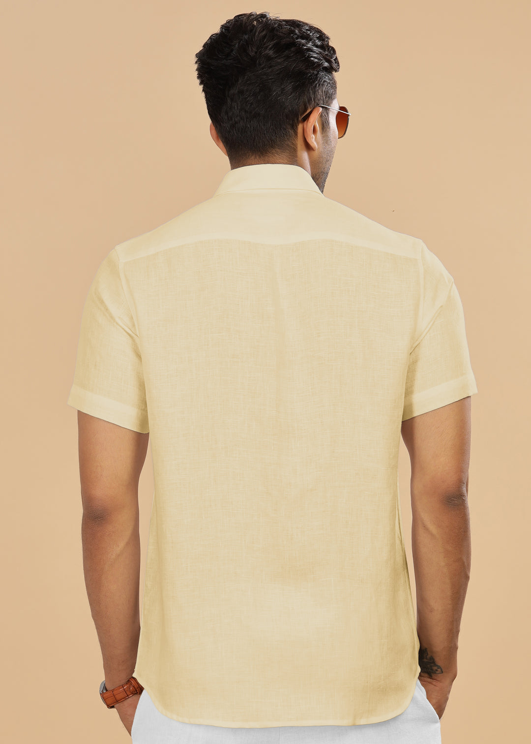 Ted - Pure Linen Half Sleeve Shirt - Light Yellow