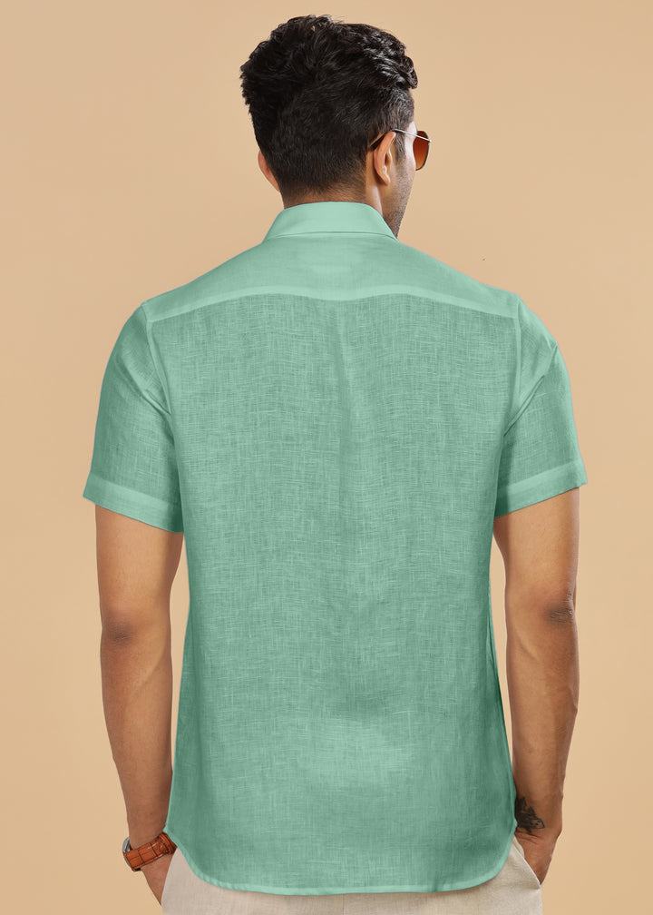 Ted - Pure Linen Half Sleeve Shirt - Spring Green