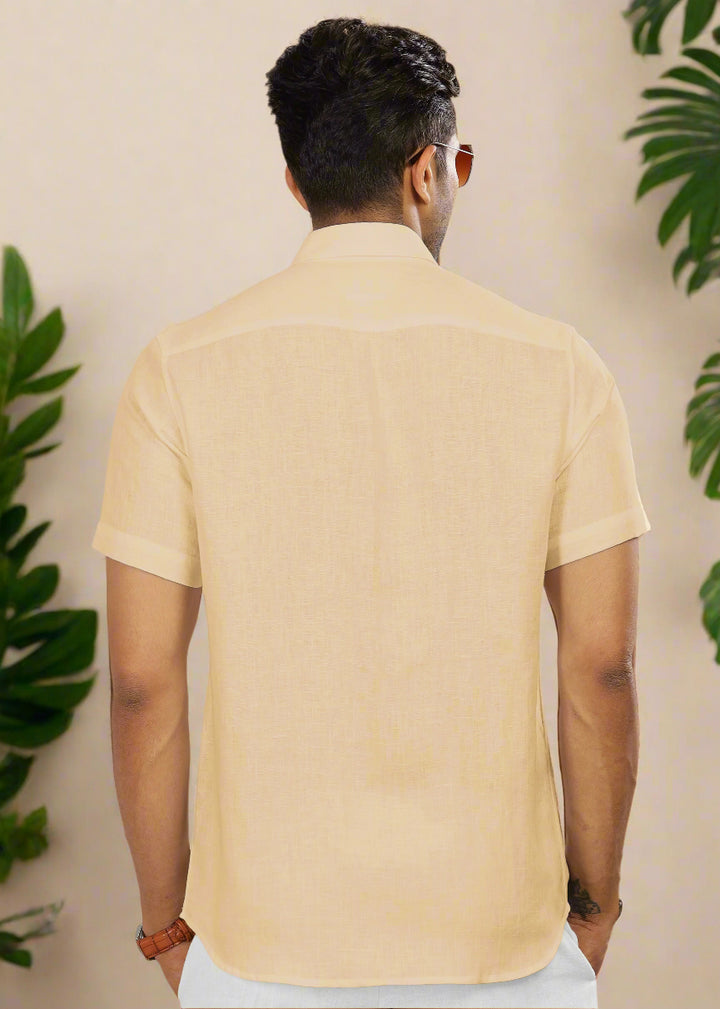 Ted - Pure Linen Half Sleeve Shirt - Light Tea Yellow