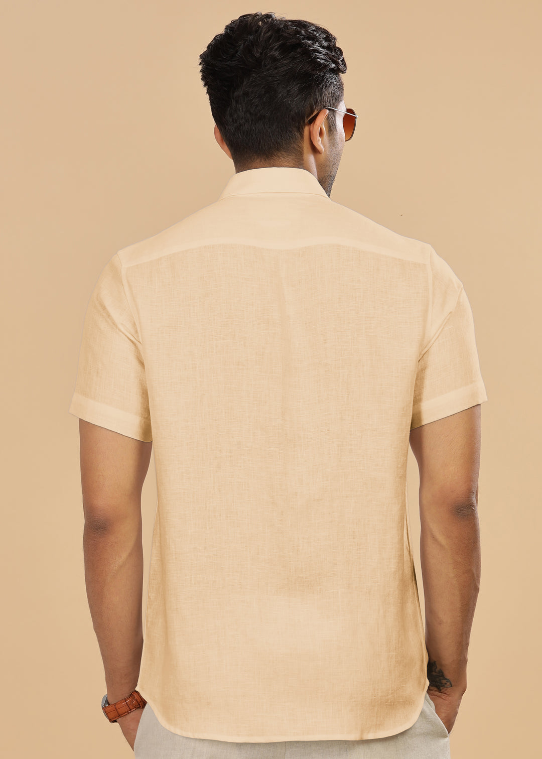 Ted - Pure Linen Half Sleeve Shirt - Light Tea Yellow