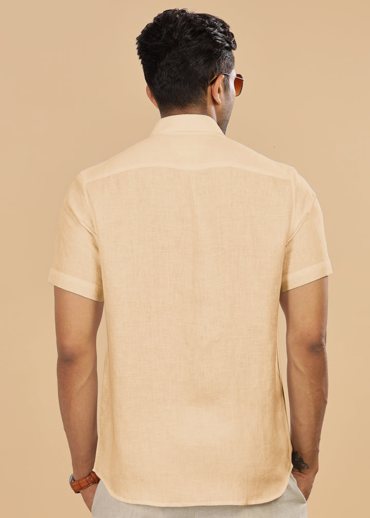 Ted - Pure Linen Half Sleeve Shirt - Light Tea Yellow