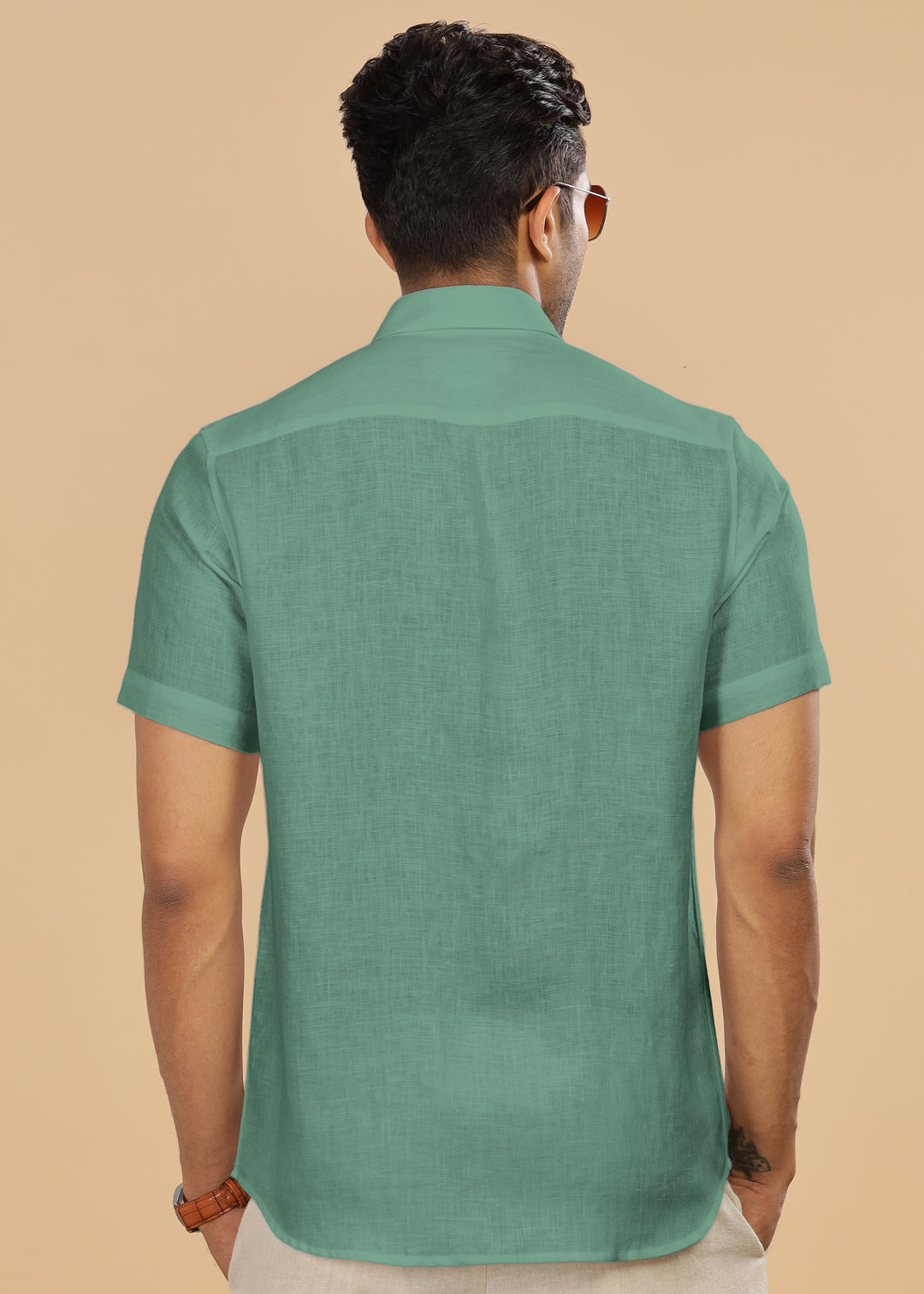 Ted - Pure Linen Half Sleeve Shirt - Spring Green