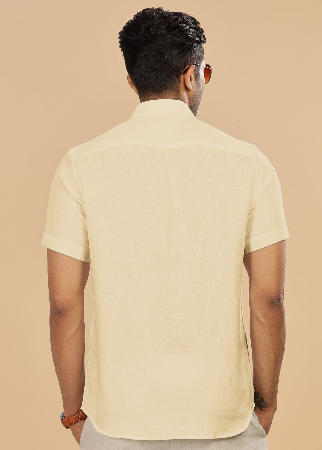 Ted - Pure Linen Half Sleeve Shirt - Light Yellow