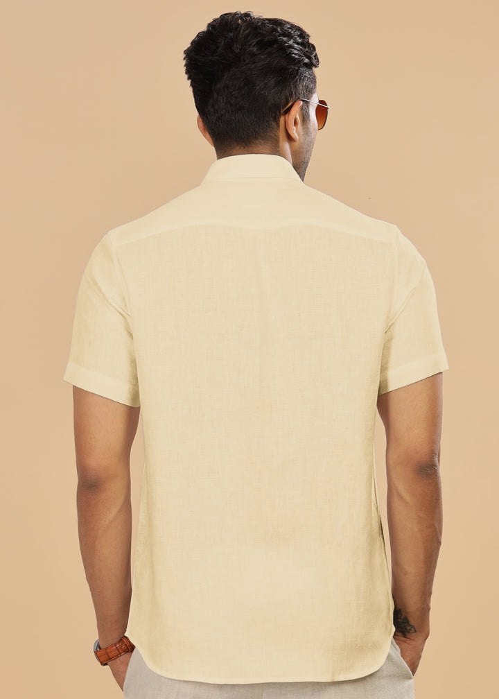 Ted - Pure Linen Half Sleeve Shirt - Light Yellow