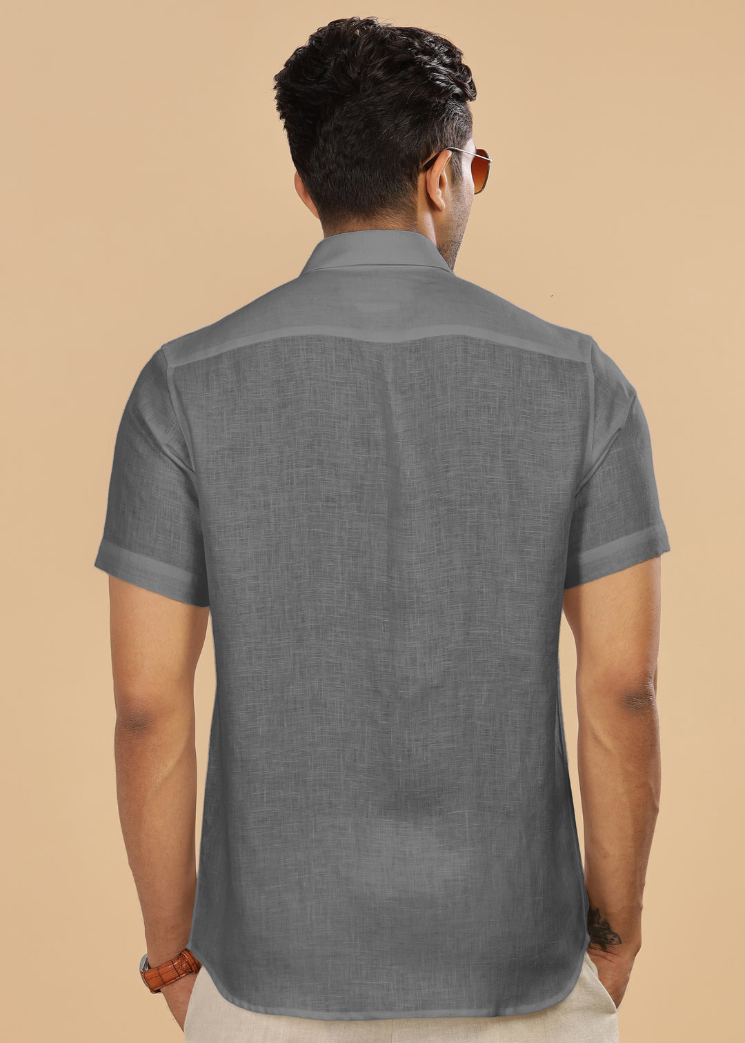 Ted - Pure Linen Half Sleeve Shirt - Charcoal Grey