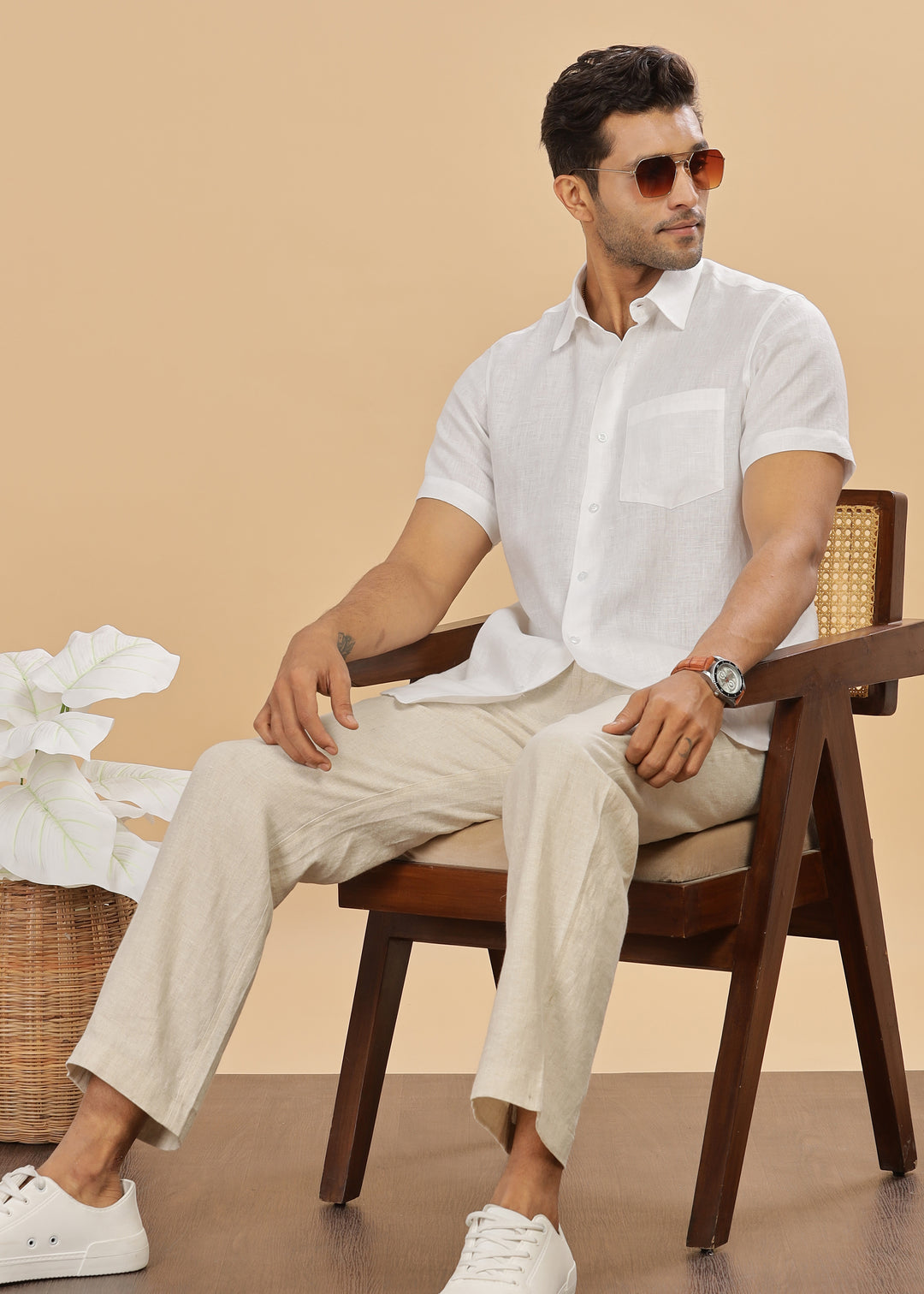 Ted - Pure Linen Half Sleeve Shirt - White