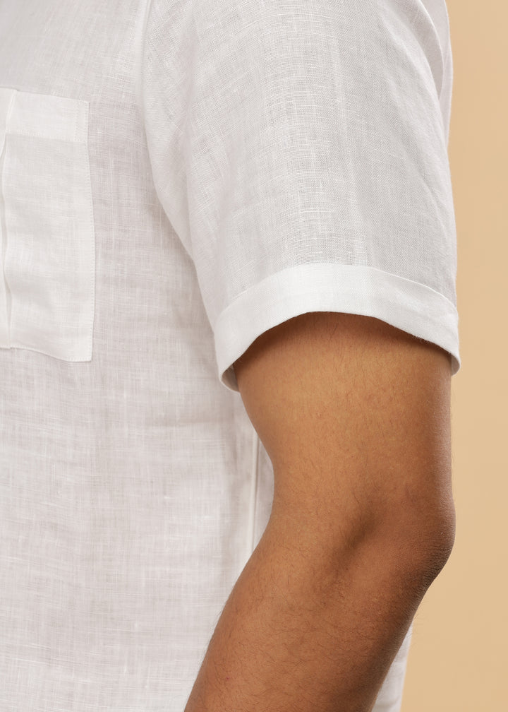 Vihaan - Half Sleeve Pure Linen Short Kurta - White